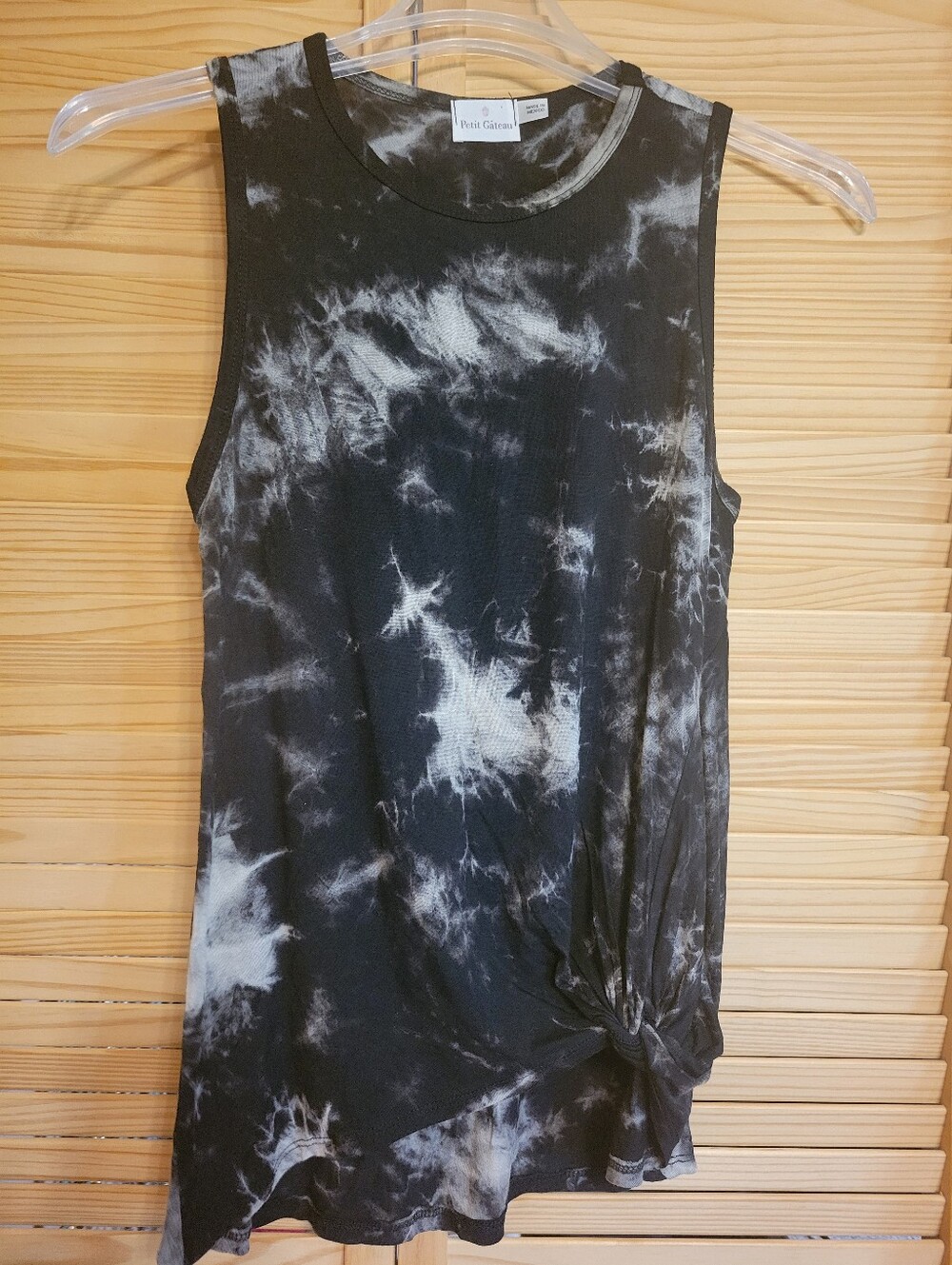 Tank top Petit Gateau black and grey tie die side knot womens small